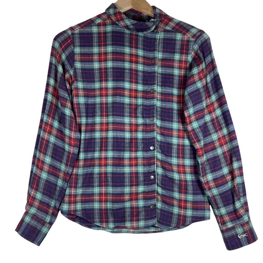 Vintage IZOD Lacoste Women Flannel Shirt Plaid Long Sleeve‎ Button Up 6 90's S